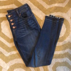 LOFT button from raw hem Jeans